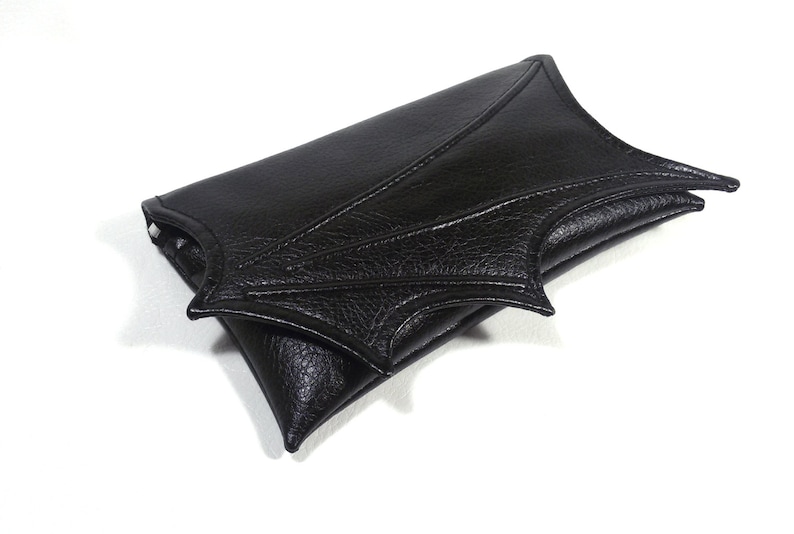 Small bat wing bag, Black Faux leather bat wing wallet size bag, clutch, Black leatherette wing bag, fantasy bag, small vegan bag, goth bag image 2