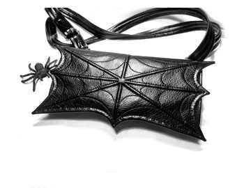 Spider Web Vegan Clutch Wallet: Handmade Faux Leather with Removable Strap