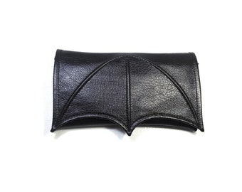 Small bat wing bag, bat wing, wallet size bag, clutch bag, vegan bag, black faux leather, pouch bag, fantasy bag, small vegan bag, goth bag