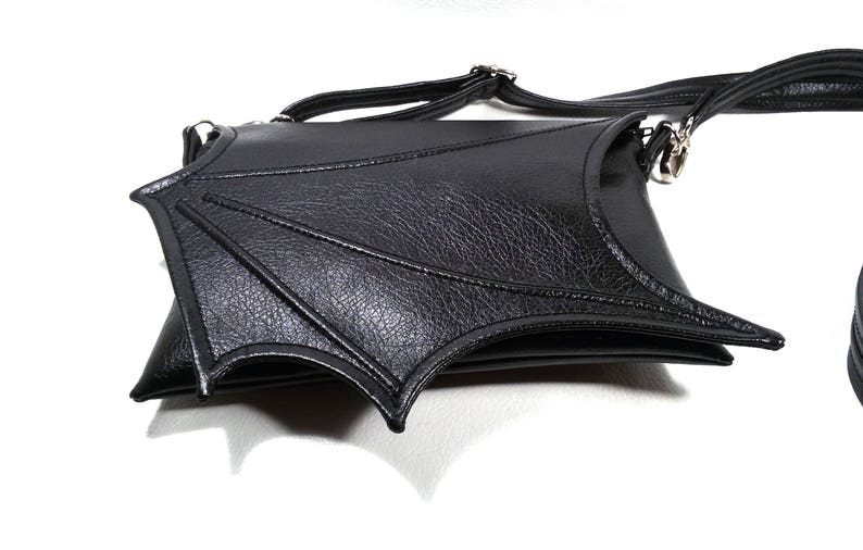 Black wing bag, everyday bag, Black Faux leather, bat wing, evening purse, vegan purse, crossbody bag, black purse, vegan bag, goth purse image 7