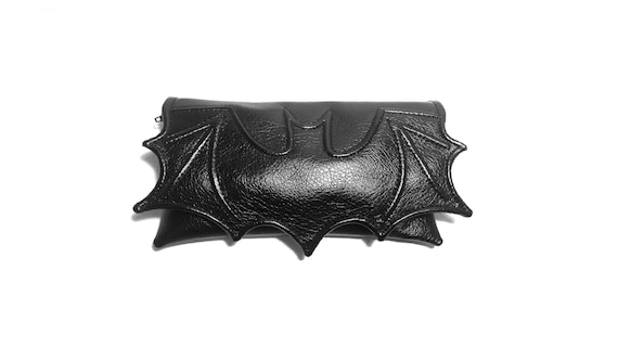 Small bat bag, goth bag bat clutch, black faux leather, bat wing wallet size bag, clutch bag, black pouch bag, fantasy bag, small vegan bag