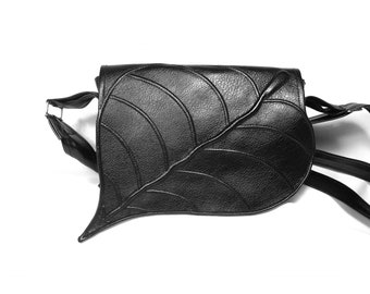 Crossbody bag, leaf bag, black bag, vegan bag, black leaf purse, shoulder bag, everyday bag, faux leather bag, gift for her, black purse,