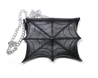 Spider web bag, chain strap bag, Black bag, Faux leather, spider bag, Black spider purse, crossbody bag, goth purse, vegan bag, shoulder bag