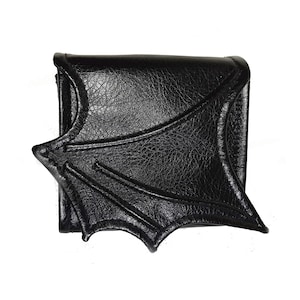 Black wallet, Vegan wallet, Accordion wallet, Women Wallet, Black faux leather, bat wing wallet, 3 card slots, Black bat wing, small wallet