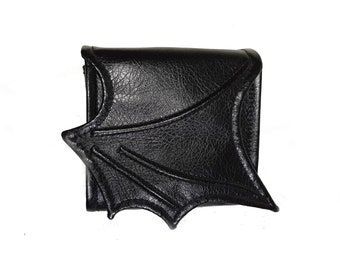 Black wallet, Vegan wallet, Accordion wallet, Women Wallet, Black faux leather, bat wing wallet, 3 card slots, Black bat wing, small wallet