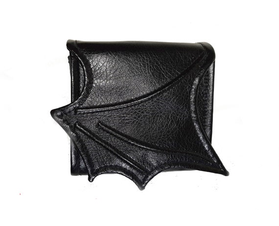 Black wallet, Vegan wallet, Accordion wallet, Women Wallet, Black faux leather, bat wing wallet, 3 card slots, Black bat wing, small wallet