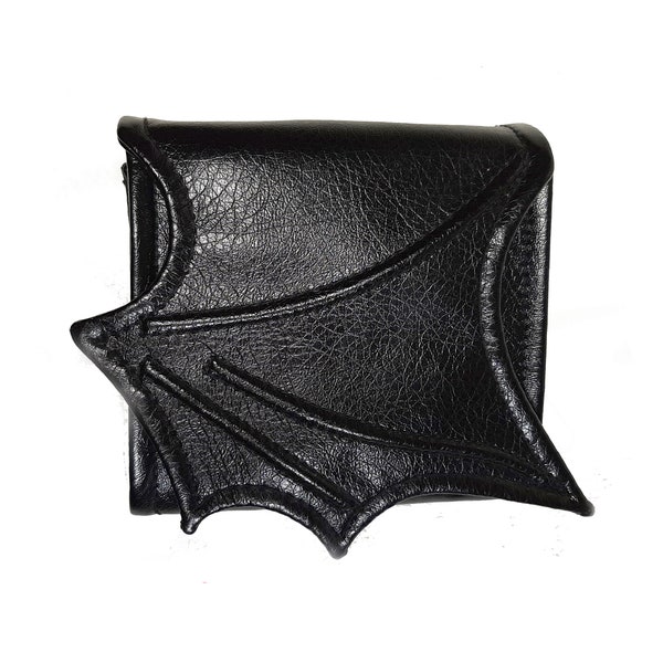 Black wallet, Vegan wallet, Accordion wallet, Women Wallet, Black faux leather, bat wing wallet, 3 card slots, Black bat wing, small wallet