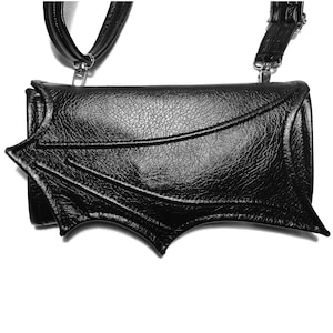 Cartera de mano negra, Cartera de mano imprescindible, Cartera de acordeón, Ala de murciélago, Cartera vegana, Cartera de mujer, Cartera de murciélago, Correa extraíble, Negro rojo
