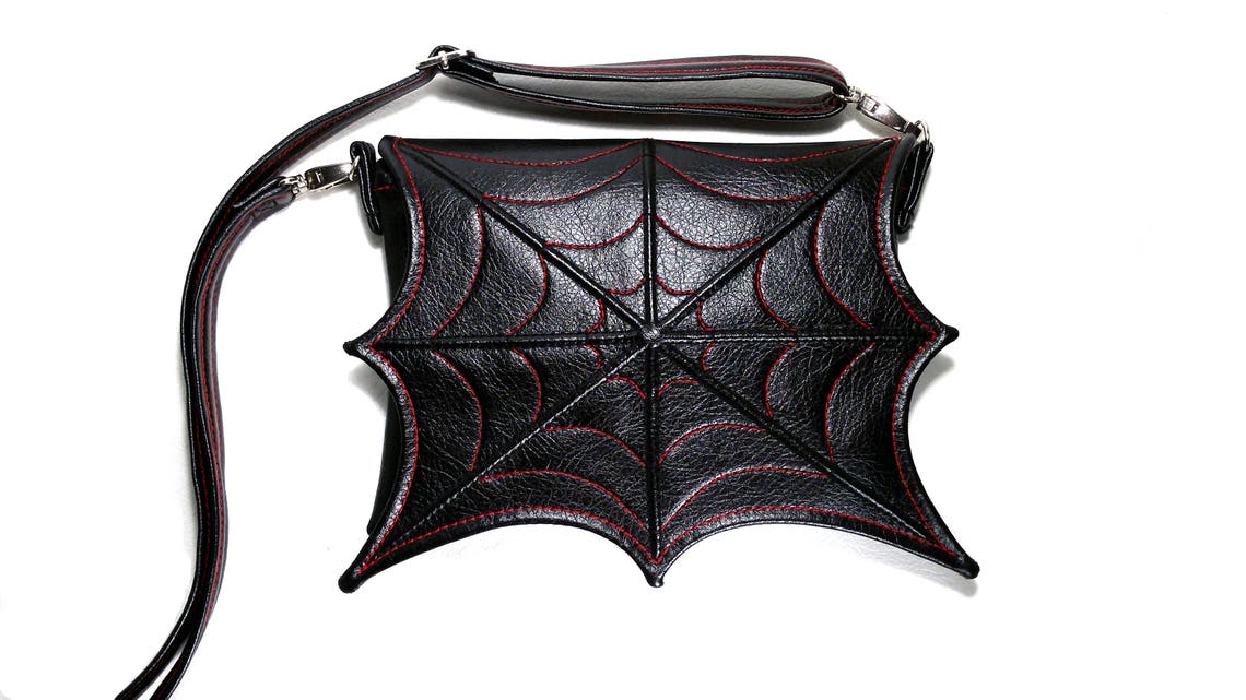 Spider web bag black and red black faux leather spider bag Etsy
