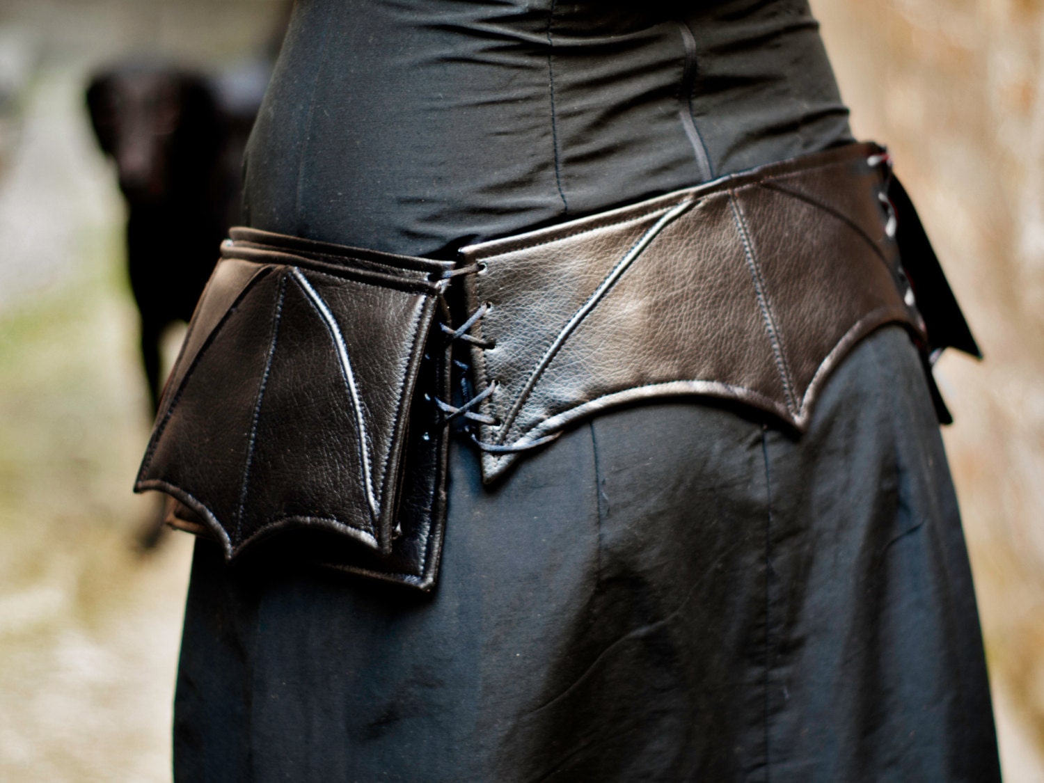 Black Leatherette Belt Bag Bat Wing Bat 