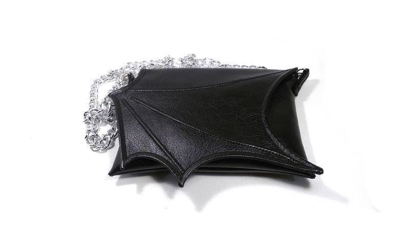 Black wing bag, everyday bag, Black Faux leather, bat wing, evening purse, vegan purse, crossbody bag, black purse, vegan bag, goth purse image 4