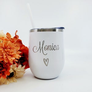 Wine Tumbler, Personalized Wine Cup, Bridal Party Wine Tumblers, Etched Wine Glass, Stainless Steel Wine Cup