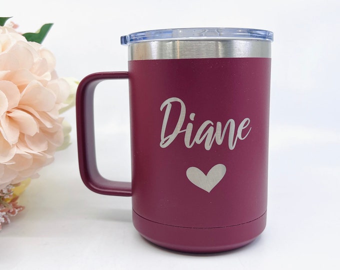 Personalized Coffee Mug, Coffee Mug with Lid, Insulated Coffee Mug, Gift for Her, Teacher Gift, Coffee Cup, Personalized Gift, Custom Mug