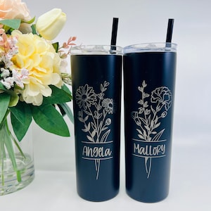 Birth Month Flower Tumbler, Flower Tumbler, Birthday Flower, Birth Month Gift, Personalized Tumbler, Gift for Her, With Straw