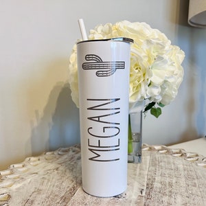 Personalized Cactus Tumbler: Engraved Skinny Tumbler with Straw