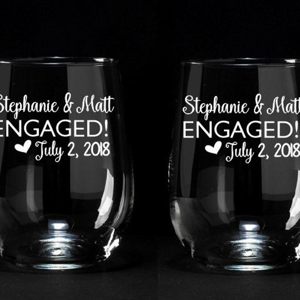 Engagement Gift, Just Engaged Glasses, Stemless Wine Glasses, Just Engaged, Engagement Party Gift, Personalized Engagement Gift, Set of 2