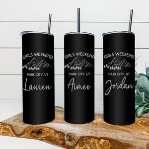 Mountain Weekend Tumblers, Girls Weekend, Girls Trip, Mountain Trailblazer Tumblers, Etched Stainless Steel Tumbler with Straw, Weekend Cups