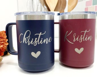 Personalized Coffee Mug: 15oz Laser Engraved Insulated Travel Cup