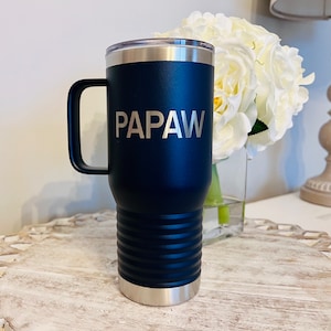 Personalized Grandparent Coffee Mug: 20oz Engraved Travel Tumbler with Handle