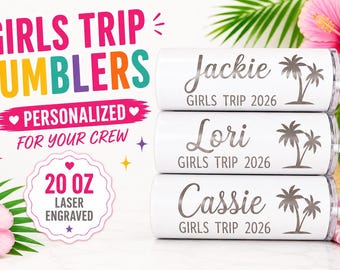 Bicchieri da viaggio personalizzati per ragazze: bomboniere con palme incise per le vacanze
