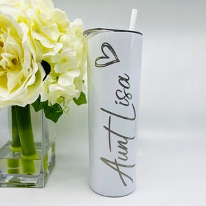 Personalized Aunt Tumbler: Engraved Stainless Steel Gift with Straw