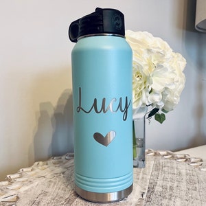 32-Unzen-Wasserflasche, Wasserflasche personalisiert, Thermoflasche, große Wasserflasche, Wasserflasche mit Klappverschluss und Strohhalm, individuell