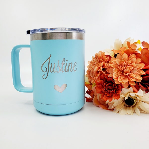 Isolierte Kaffeetasse, personalisierte Kaffeetasse, Kaffeetasse mit Griff, Reisebecher, Tasse mit Griff, Reisekaffeetasse mit Griff, isoliert