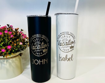 Laser Engraved Family Vacation Tumblers: Personalized Cruise Trip Cups