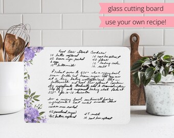 Tabla de cortar de vidrio personalizada con receta familiar escrita a mano para una ocasión especial