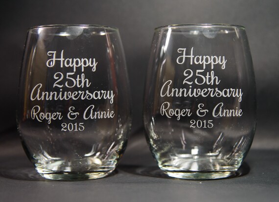Anniversary Wine Glasses Etched 25th Anniversary Gift Etsy