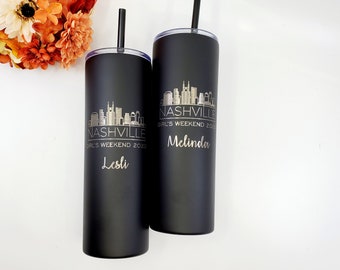 Personalized Nashville Tumbler: Engraved City Skyline, Stainless Steel Cup