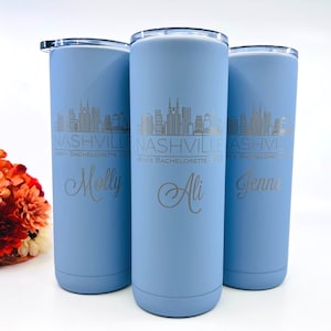 Matte Engraved Stainless Steel Tumblers, Nashville Tumblers, Bachelorette Party, Girls Vacation, Skyline Tumblers, Savannah Tumblers