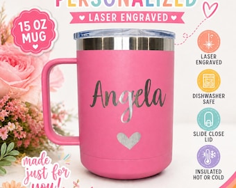 Caneca térmica personalizada para café: copo de viagem de aço inoxidável de 443 ml (15 oz)