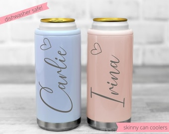 Enfriador de latas delgado personalizado: soporte para bebidas aislado de acero inoxidable, recuerdo de despedida de soltera