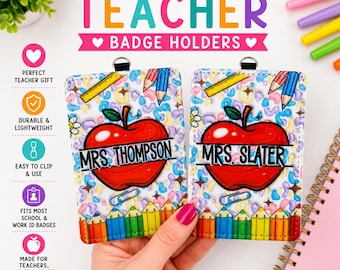 Personalized Teacher Badge Holder: Leatherette Composition Notebook Design