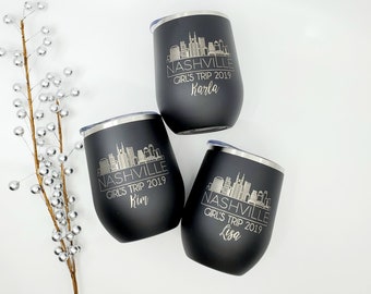 Girls Weekend Wine tumblers, Nashville Vacation, Wine Cups with Straw, Personalized Wine Tumblers, Bachelorette Party