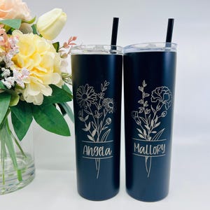 Personalized Birth Month Flower Tumbler: Engraved Stainless Steel Gift