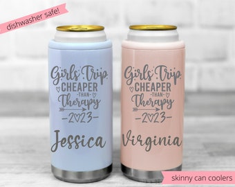 Girls Trip, Slim Can Cooler, Skinny Can, Seltzer, Girls Weekend, Cheaper Than Therapy, Engraved Coozie, Stainless Steel, Insulated