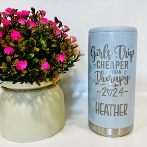 Girls Trip, Slim Can Cooler, Skinny Can, Seltzer, Girls Weekend, Cheaper Than Therapy, Engraved Coozie, Stainless Steel, Insulated