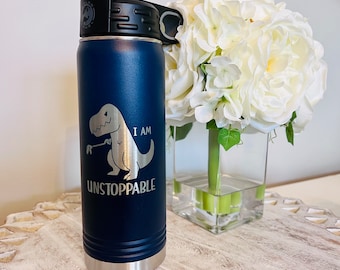 Botella de agua de dinosaurio, botella de agua para niños, botella deportiva, dinosaurio, regalo de dinosaurio, copa TRex, botella de agua con pajita, botella de mochila