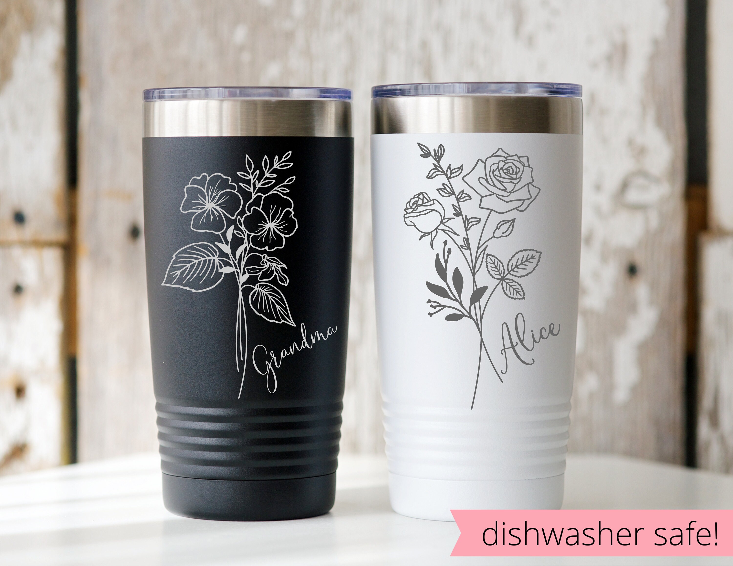 Personalized Birth Flower 20oz Tumbler, Laser Engraved Tumbler, Stainless  Steel Mug, Insulated Tumbler, Birth Flower Tumbler, Travel Cups 