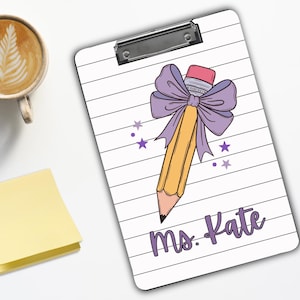 Personalized Teacher Clipboard, Teacher Clipboard, Personalized Back to School Teacher Gifts, Custom Teacher Pencil and Bow Clip Board