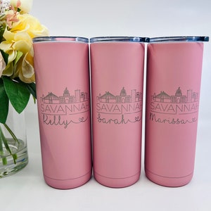 Savannah Girls Trip Tumblers, Matte Engraved Tumblers, Bachelorette Party, Girls Vacation, Skyline Tumblers, Dallas Girls Trip, Matte