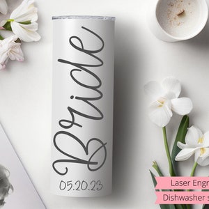 Bride Tumbler, Personalized Bride Cup, Skinny Tumbler, Engraved Tumbler for Bride, Bridal Shower Gift