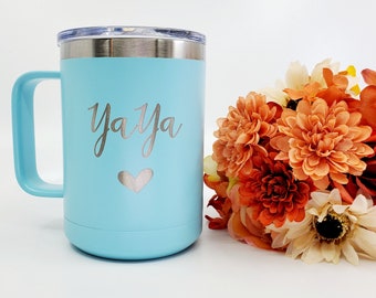 Grandma Coffee Cup, Yaya Coffee Tumbler, Insulated Coffee Mug, Stainless Steel, Personalized Mug, Christmas Gift, Personalized Gift