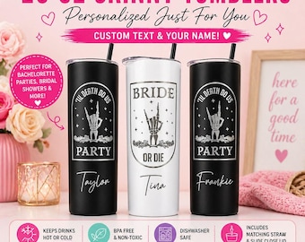 Vaso para fiesta "Hasta que la muerte nos separe" / Copa "Novia o muere" / Vasos para despedida de soltera / Regalo personalizado para el grupo de la novia / Vaso gótico para novia