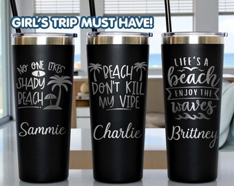 Personalized Beach Tumbler • Laser Engraved Vacation Cup