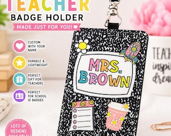 Personalized Teacher Badge Reel with Custom Name | ID Holder