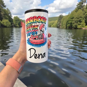Personalized Lake Life Slim Can Cooler: Funny Boating Drink Sleeve