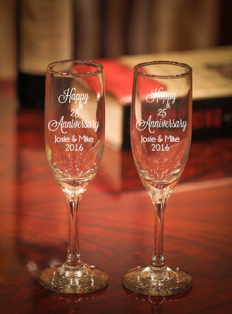 Anniversary Champagne Glasses Etched 25th Anniversary Gift Etsy